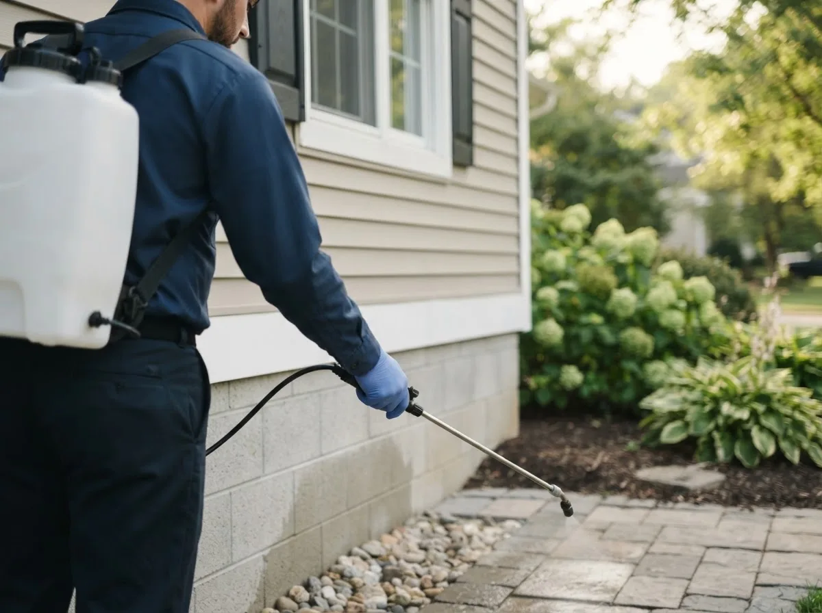 Pest control technician inspecting a home in Wakefield, NH